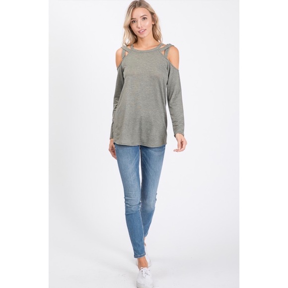 Olive Cold Shoulder Long Sleeve Top - Picture 5 of 7